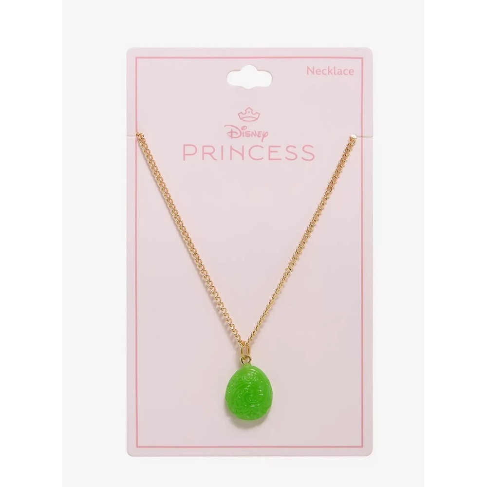 Disney Princess Tiana Green Stone Pendant‎ Necklace Gold Tone Princess and Frog